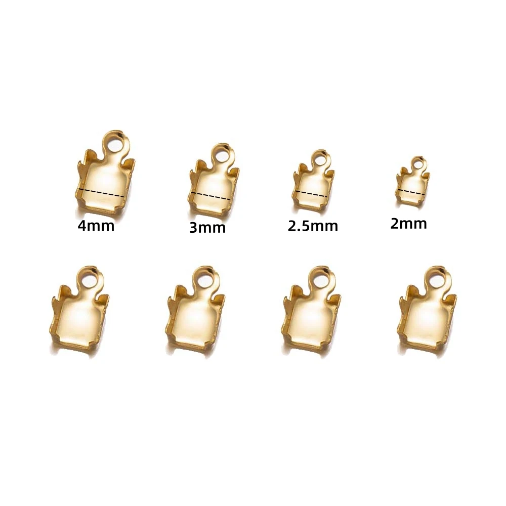 50pcs Stainless Steel Rhinestone Cup Chain Crimp Cord Ends Connector Terminator for DIY Necklace Bracelet Leather Jewelry Making