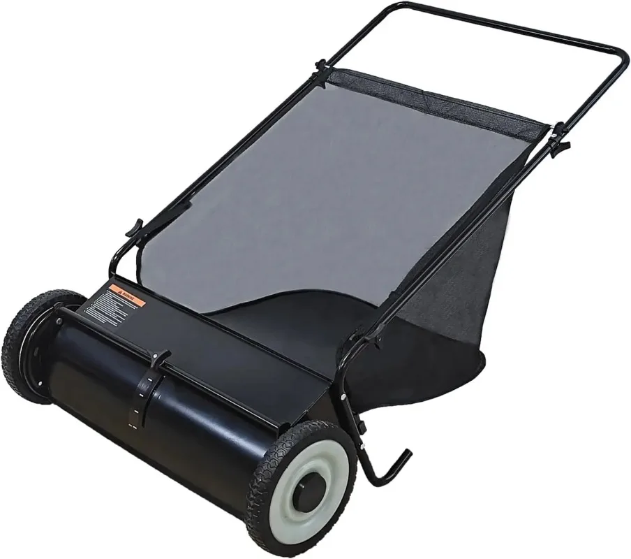 Push Lawn Sweeper, 26-Inch Width, 7 Cu. Ft. Hopper Capacity, 4 Spinning Brushes, Adjustable Height, Durable Steel Frame