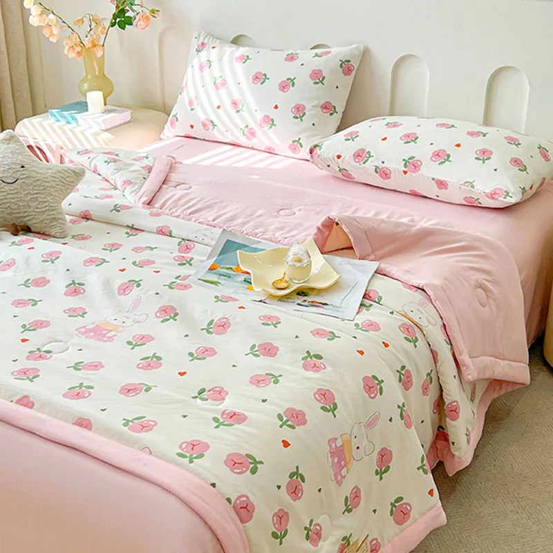 

Летнее тонкое стеганое одеяло из синьцзянского хлопка с мультяшным принтом, милое, мягкое, для двуспальной кровати, домашний текстиль, плед для офиса