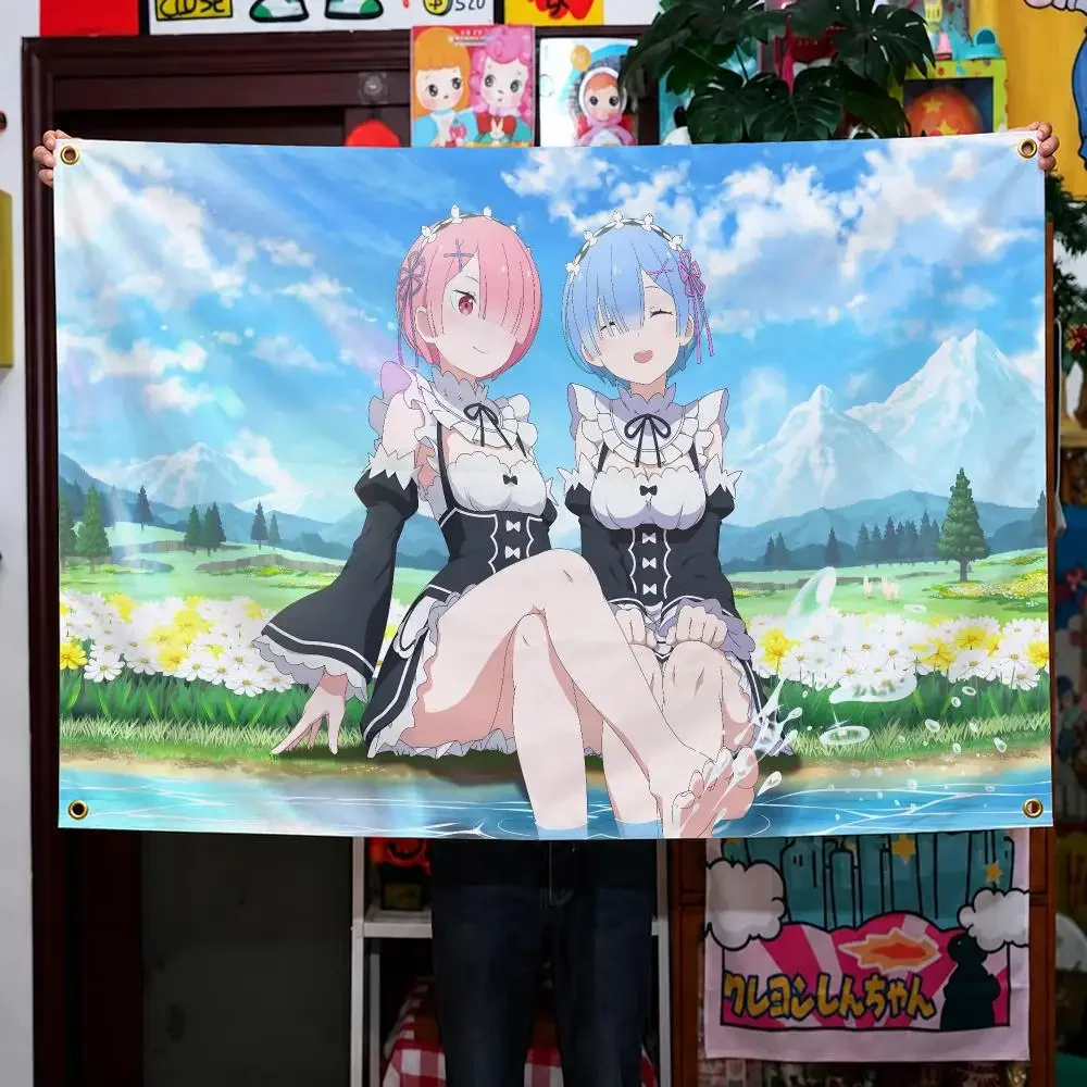 Anime Re:ZERO Subaru Emilia Rem Season 4 Flags Wall Hanging Background Flag Wall Decor Banners for Outdoor Bedroom Dorm Room