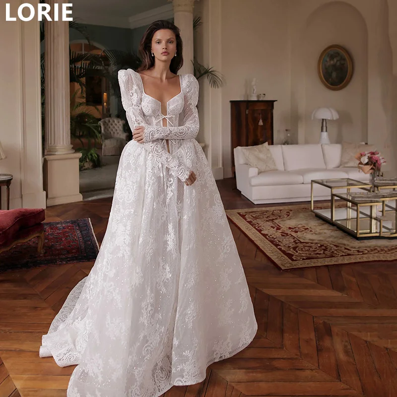 

LORIE A-line Lace Applique Wedding Dresses V-Neck Bull Horn Shoulder Bridal Gowns Princess Elegant Bride Gown Customized 2025