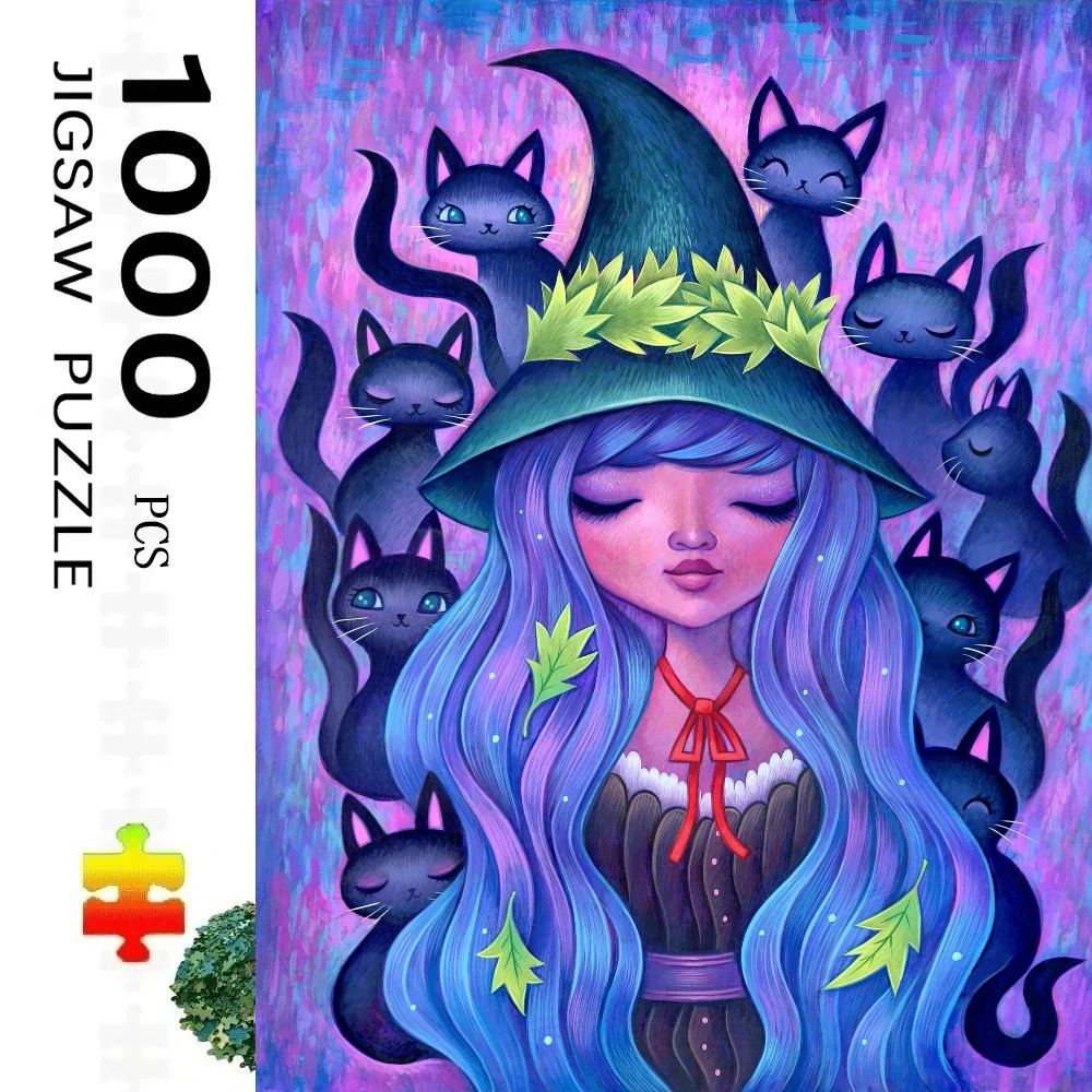 

Adult Jigsaw Puzzle 1000 Pieces Puzzle Animal Cat Fantasy Cartoon Girl Paper Puzzle Decorative Painting Exercise Brain Thinking