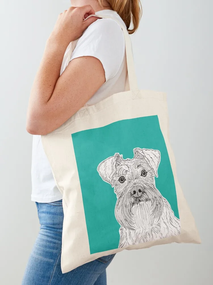 

Schnauzer Dog Portrait ( teal background ) Tote Bag custom tote bag large size bags tote bag men Cloth bags