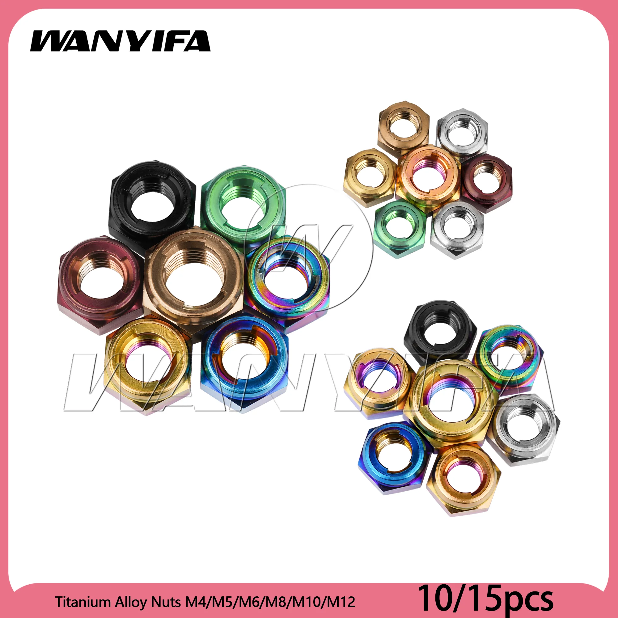 Wanyifa Ultra-Light Titanium Locking Nut M4-M12  Anti-Loose Metal Nuts Replacement for Bike & Motorcycle Rearview Mirrors 10/15p