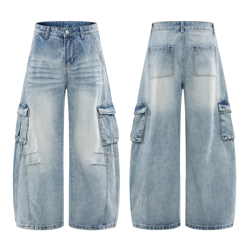 

Workwear Men's Cargo Jeans Multi Pocket Light Wash Wide Leg Baggy Casual Pants