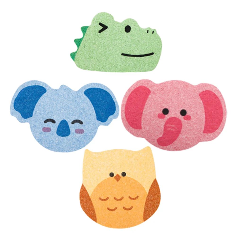 Éponges de bain en forme d'animal en pâte de bois, 4 pièces, Koala, éléphant, hibou, ensembles d'éponges de douche réutilisables pour enfants et adultes, fournitures de bain amusantes