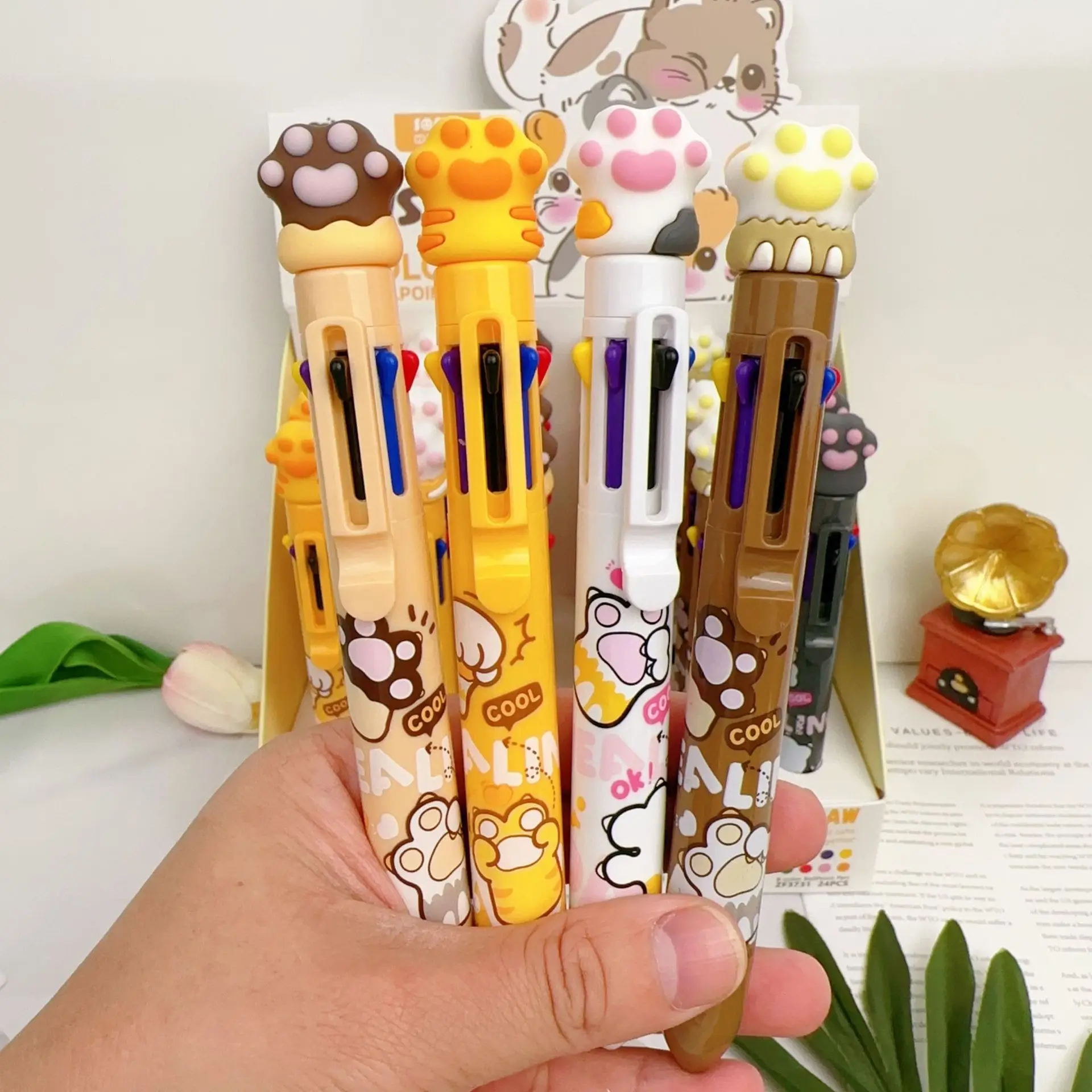 24 pcs/lot Creative Cat Paw 8 Colors Ballpoint Pen Cute Press Ball Pens School Office writing Supplies Stationery Gift