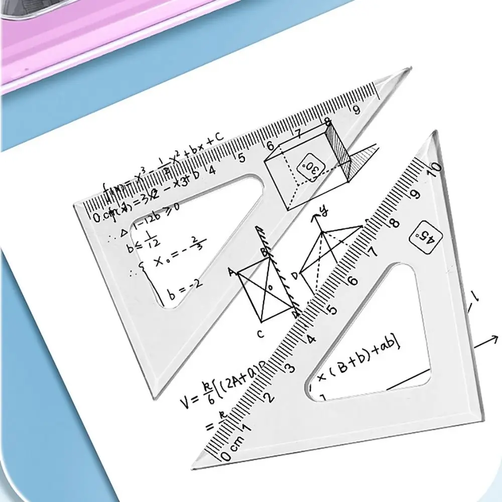 7PCS/Set Cartoon Plastic Ruler Set Transparent Straight Ruler Pencil Compass Kit Set Square Eraser Measuring Ruler Students