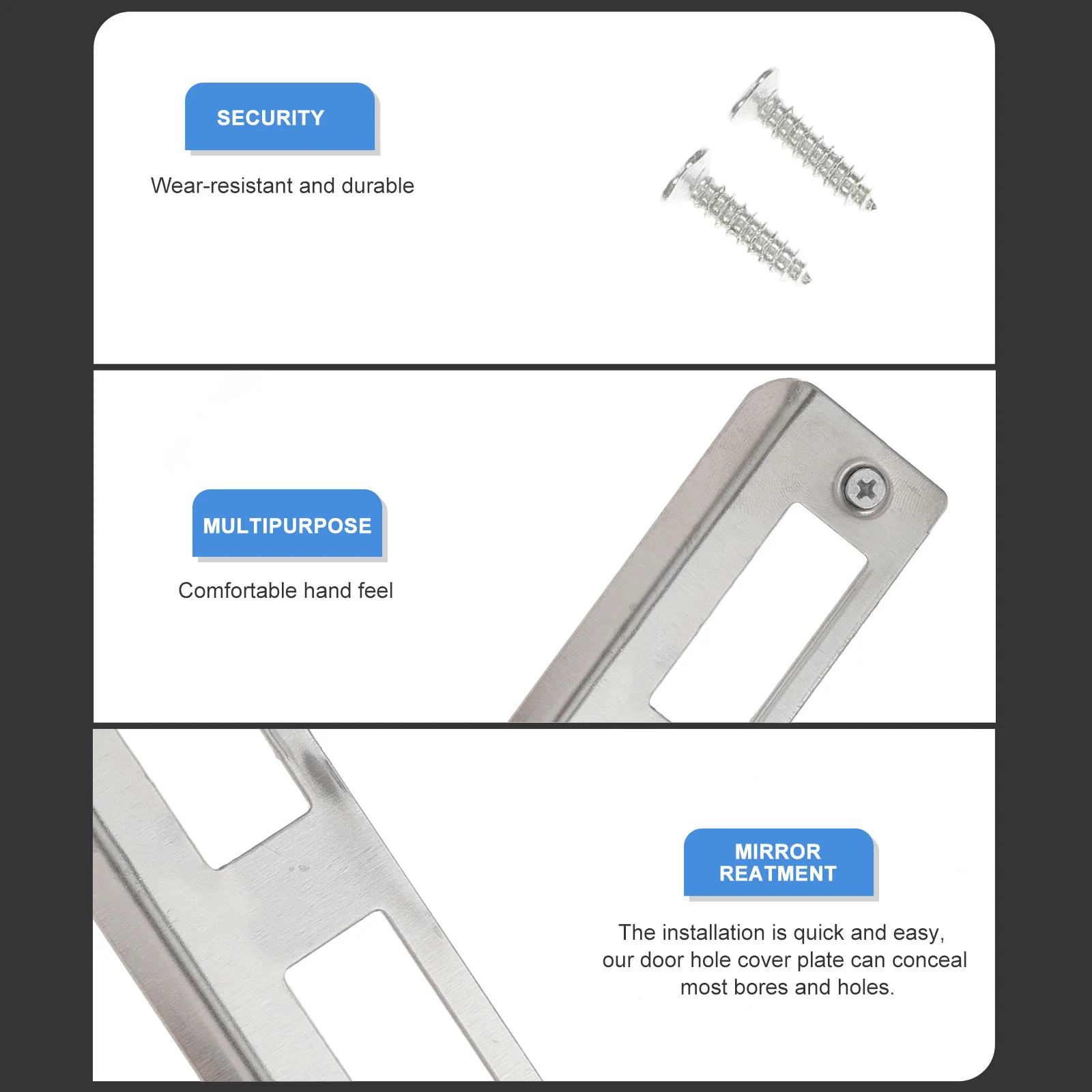 

5pcs Strike Plates Stainless Steel Hole Cover Plate Reinforcement For Home Security Deadbolt Installation Kit Front Door