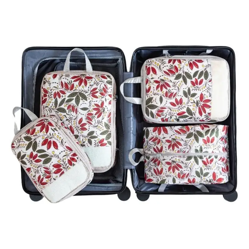 E8BD 4pcs Travel and Home Organization Cubes Convenient Travel Packing Cubes In Printing Designs For Easy Organization