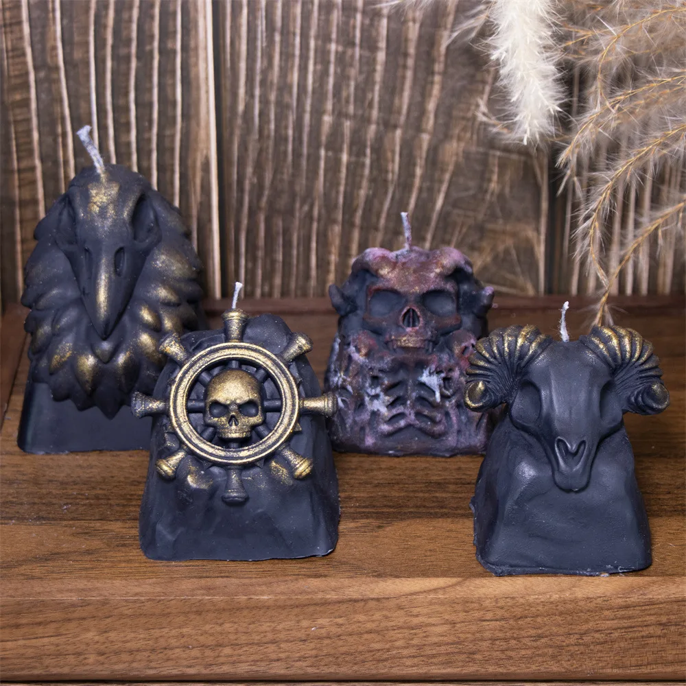 

3d Halloween Horned Skull Silicone Molds Scented Candle Plaster Vulture Decoration Epoxy Resin Molds Candle Making Kit