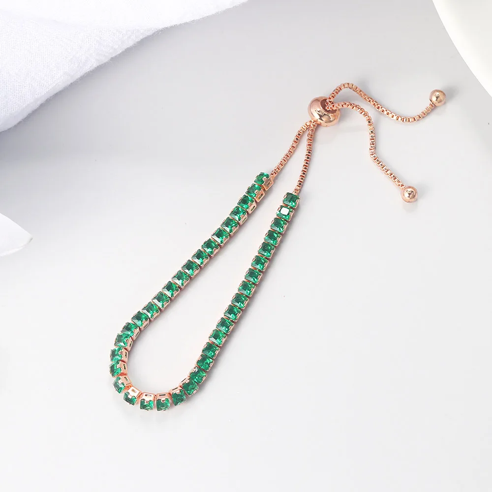 Adjustable Green Cubic Zirconia Tennis Bracelets Chain on Hand Various Shapes Crystal Short Bracelet for Women Men Trend Jewelry