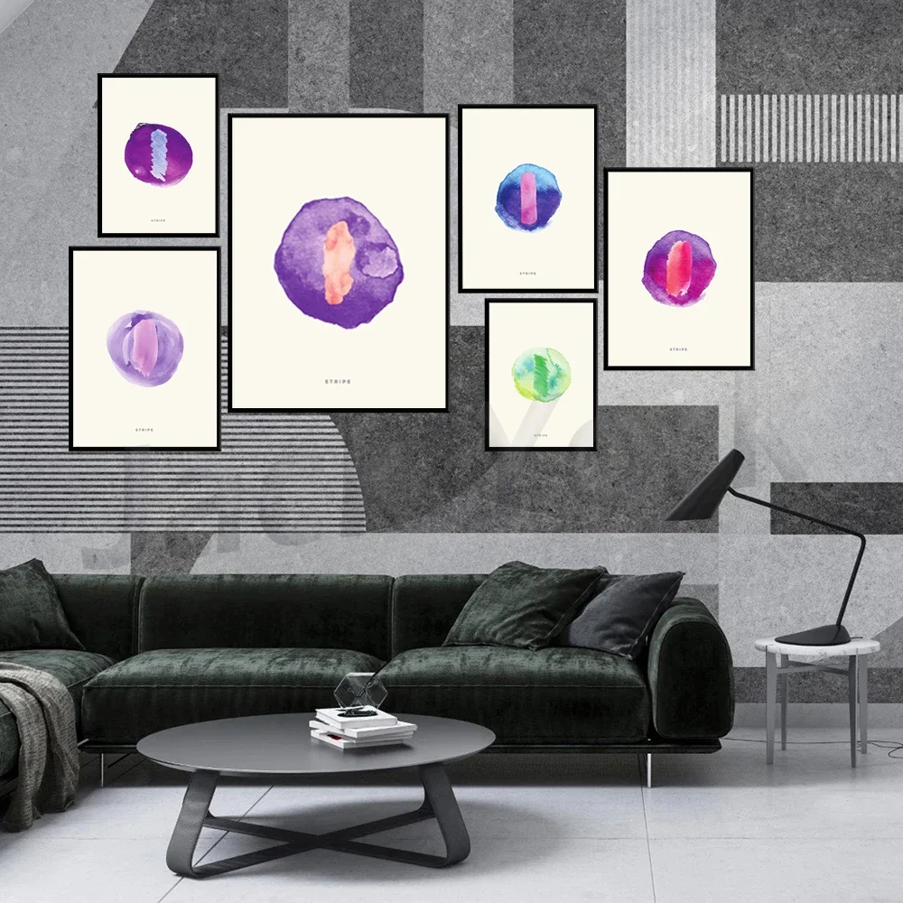 Round Shaped Stripe, Organic Sphere, Trendy Scandinavian Abstract Watercolor