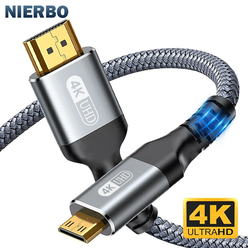 NIERBO Mini HDMI to HDMI Cable HD 4K 60Hz High-Speed Braided HDMI-compatible Cable Bi-Directional 2.0Cord for HDTV Tablet Camera