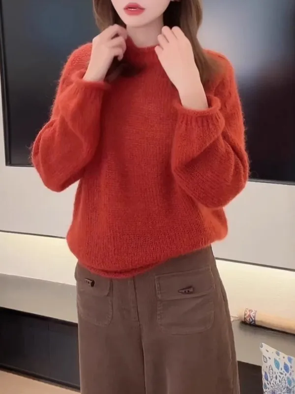 

plus Size Women's Faionable Long Sve Knitwear Artistic Sle Versatile Slimming Design High Waist Spring Season Casual Wear