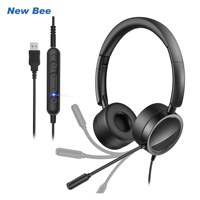 New Bee H360 Business USB Headset with Microphone for PC 3.5mm Headset with Mic Mute Button for Call Center Headphones