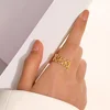 Stainless Steel Gold Color Hollow Heart Open Rings for Women Girl Vintage Adjustable Finger Ring Non-fading Wedding Jewelry Gift