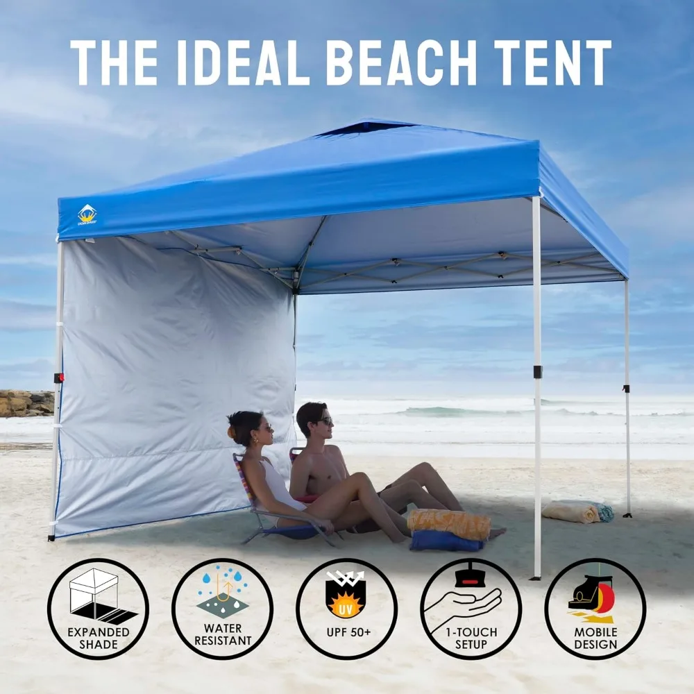 Canopy Tent, 10 x 10 Foot Portable Pop Up Outdoor Shelter with 1 Sidewall, Easy 1 Push Center Lock, UV Protection,and Carry Bag