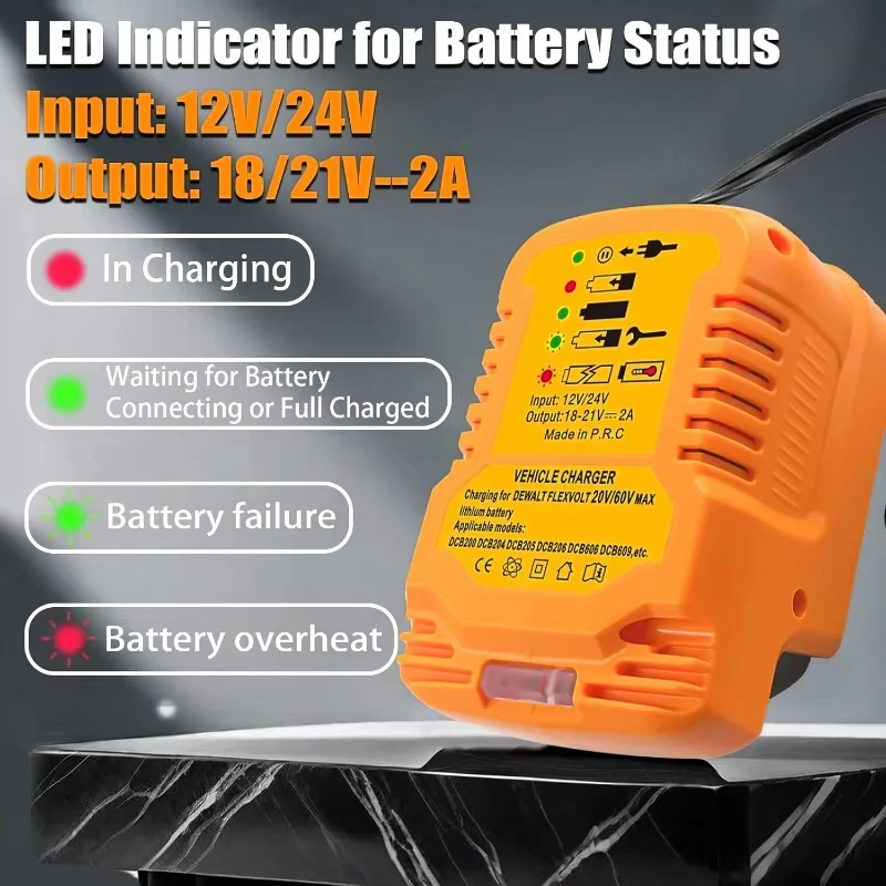 Replace Mini Car Charger for Dewal 20V Battery Portable Quick Car Charger for Dewal，20V/60V Cigarette Lighter Plug 1/2 Size