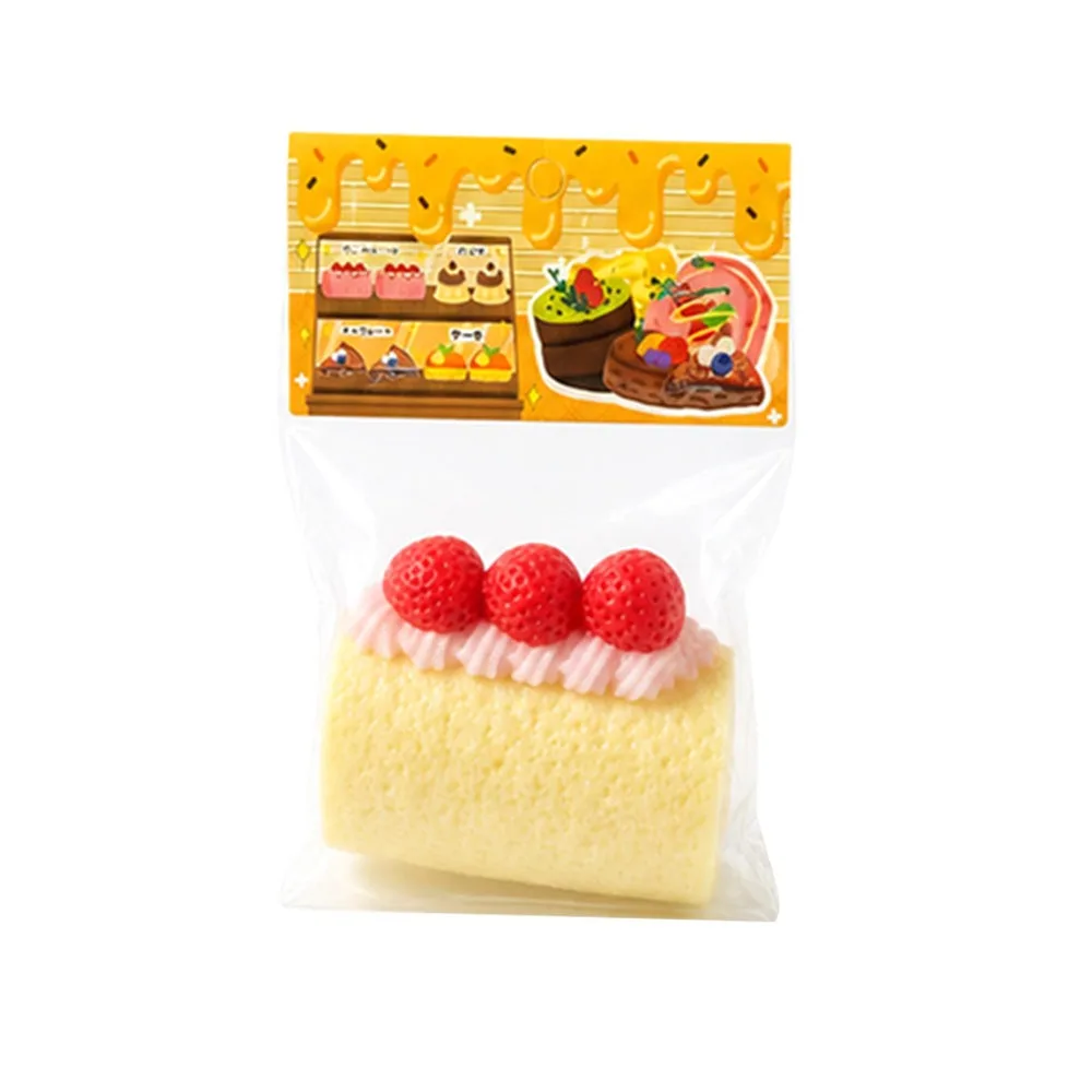 TPR Cake Roll Squishy Soft Squeezable Realistic Food Style Squeeze Toy Flexible Texture Strawberry Topping Strawberry Cake Toy