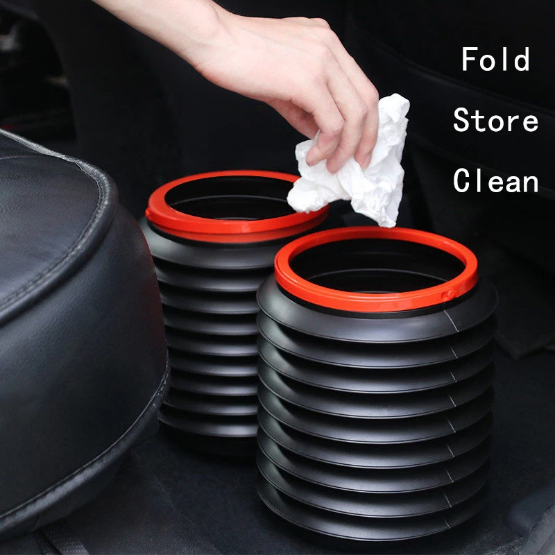 A multi-functional foldable car trash bin, convenient to place in cars or offices, with a capacity of 4 liters and a lid.