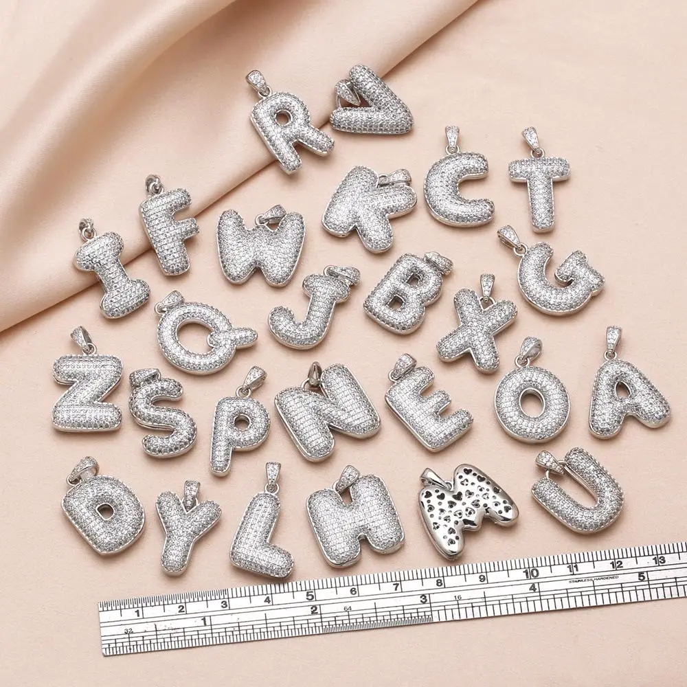 OCESRIO White Crystal 26 Letters Pendant for Necklaces Copper Gold Plated Silver Color Initial Jewelry Making Supplies pdtb649