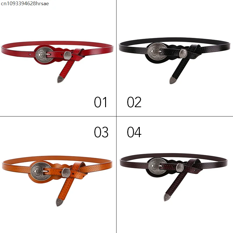 Medieval Vintage Waist Belt Thin PU Leather Belt Straps Lady Elegant All-match Knot Pin Buckle Belts Rivet Waistband Cosplay