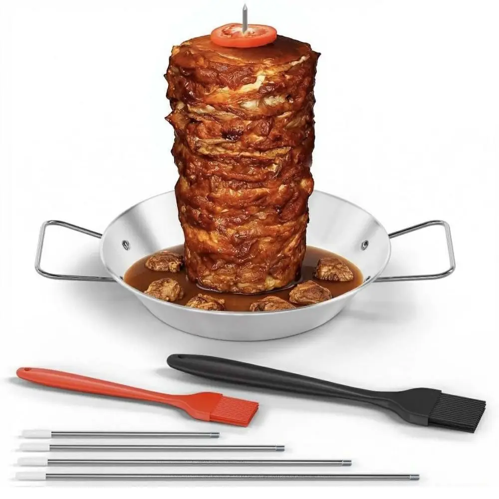 

Stainless Steel Shawarma Skewer Stand Removable Spikes Heavy Duty Skewer Grill Set Metal Replacement Spikes with Bowl