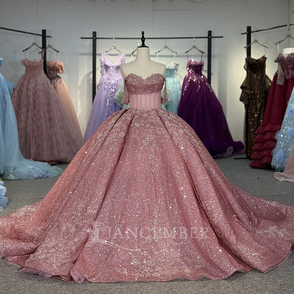 

Princess Ball Gown Quinceanera Dresses Ruffles Short Sleeves Vestidos De 15 Anos XV Off Shoulder Birthday Party Customized