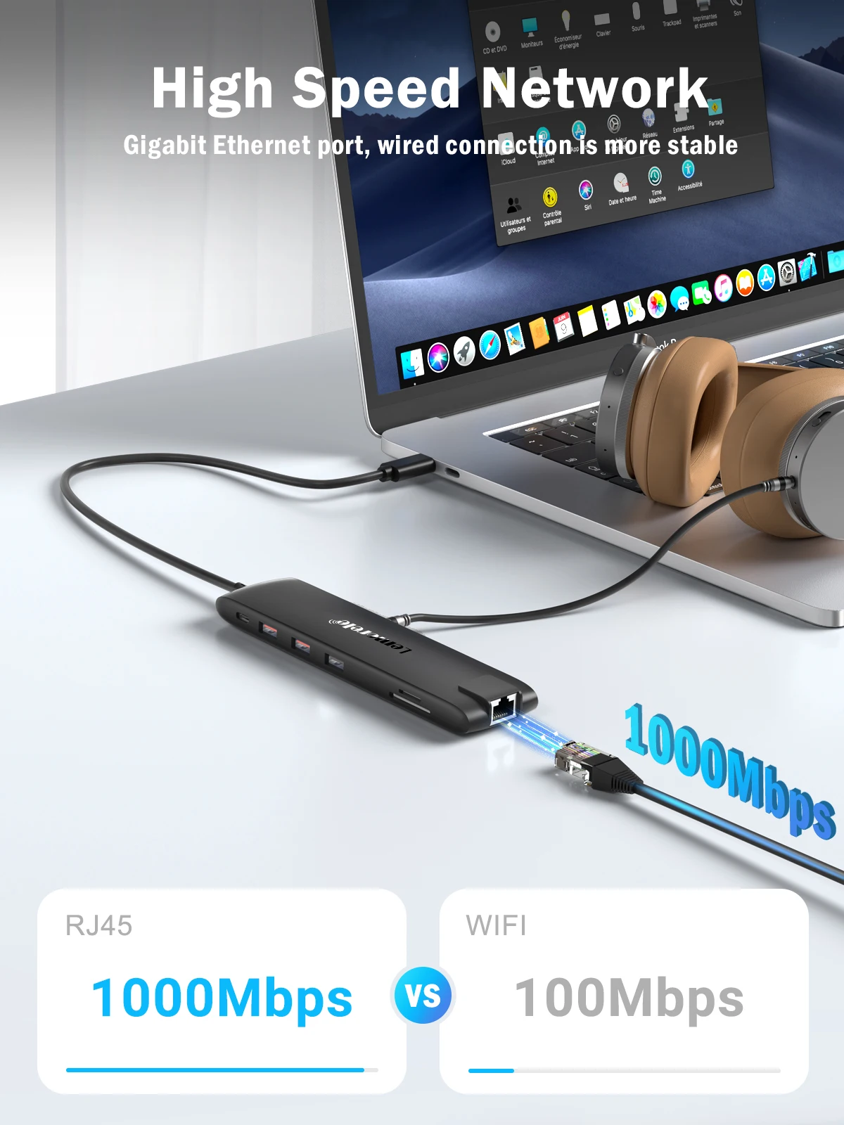 Lemorele 맥북 아이패드 컴퓨터용 USB 허브, TC96, HDMI 4K 디스플레이, C타입, USB 3.1, 10Gbps, RJ45, PD100W, VGA, SD, TF, 13 in 1