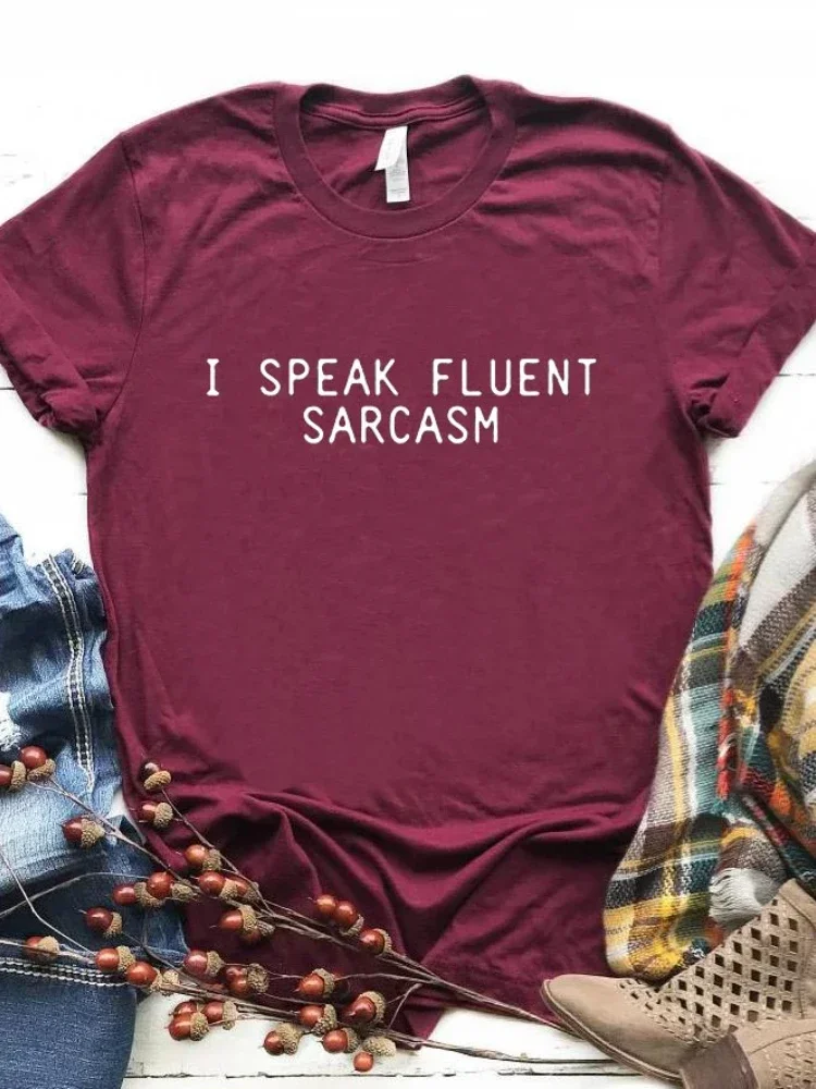 I SPEAK FLUENT SARCASM Letter Print T Shirt Women Short Sleeve O Neck Loose Tshirt Summer Ladies Tee Shirt Tops Clothes Mujer