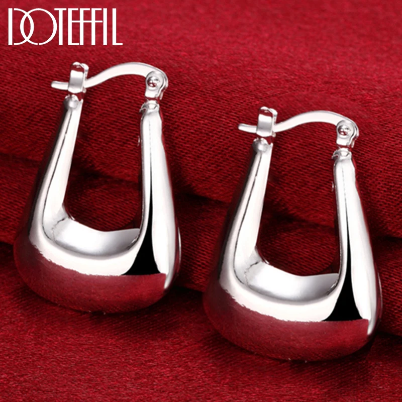 DOTEFFIL 925 Sterling Silver Classic Smooth U Shape Earrings Charm Women Party Gift Fashion Wedding Engagement Jewelry