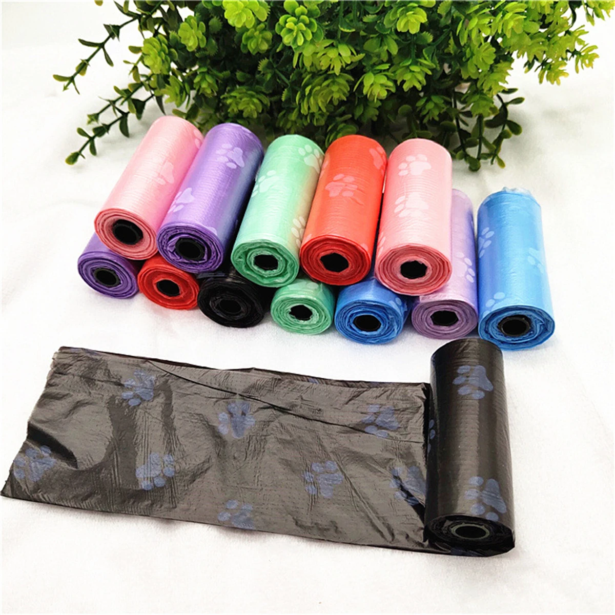 5Rolls/75Pcs Dog Outdoor Cleaning Poop Bag Thick Leak-Proof Animal Waste Disposal Bag With Pet Paw Pattern 6 Colors Pet Supplies