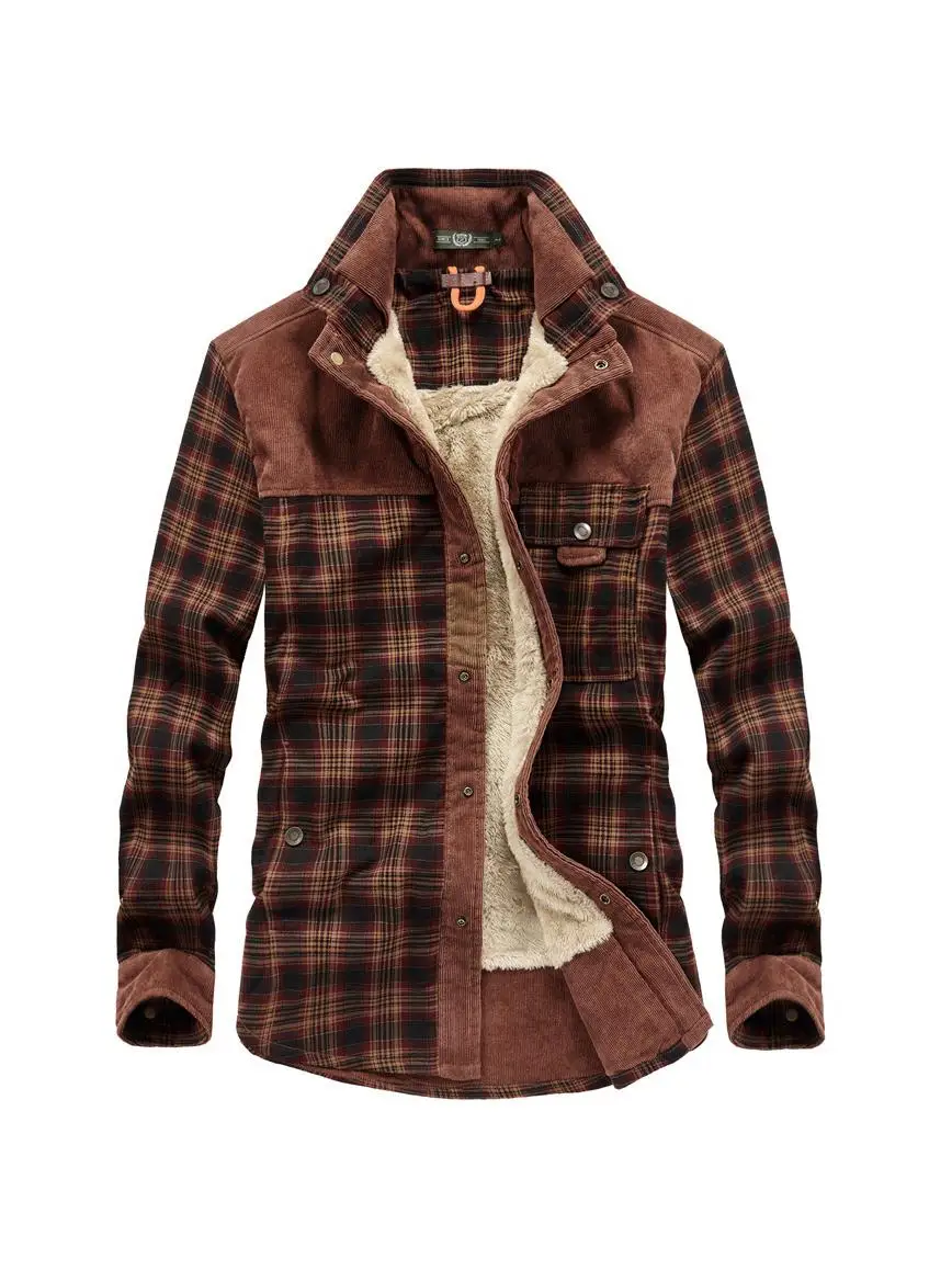 Men's Long Sleeve Fleece Lined Thickened Hooded Shirt Cotton Plaid Casual Business British Style Waist Shaping No Ironing Needed