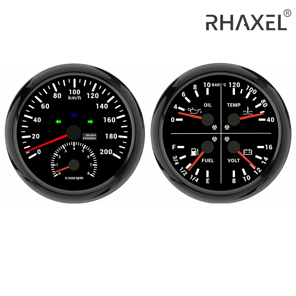 

RHAXEL 2 Gauge Set GPS Speedometer with 8000RPM Tachometer 4 in 1 Oil Pressure Water Temp Fuel Level Voltmeter Gauge 12V 110mm