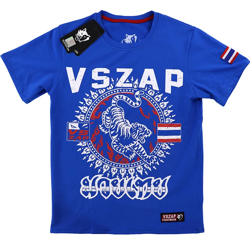 Vszap Muay Thai T Shirt bawełniana koszulka bokserska Grappling Kickboxing walka koszulka treningowa krótki rękaw BJJ MMA Rashguard Jiu Jitsu