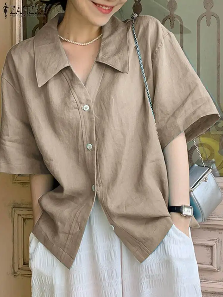 ZANZEA 2023 Summer Shirt Women Blouses Turn-Down-Collar 3/4 Sleeved Buttons Up Blouse Loose Tops OL Shirts Solid Blusas Tunic