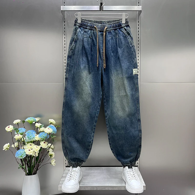 

Мужские джинсы больших размеров, осень-зима, свободные повседневные брюки Харлан, модные длинные брюки с манжетами, износостойкие брюки с высокой талией...