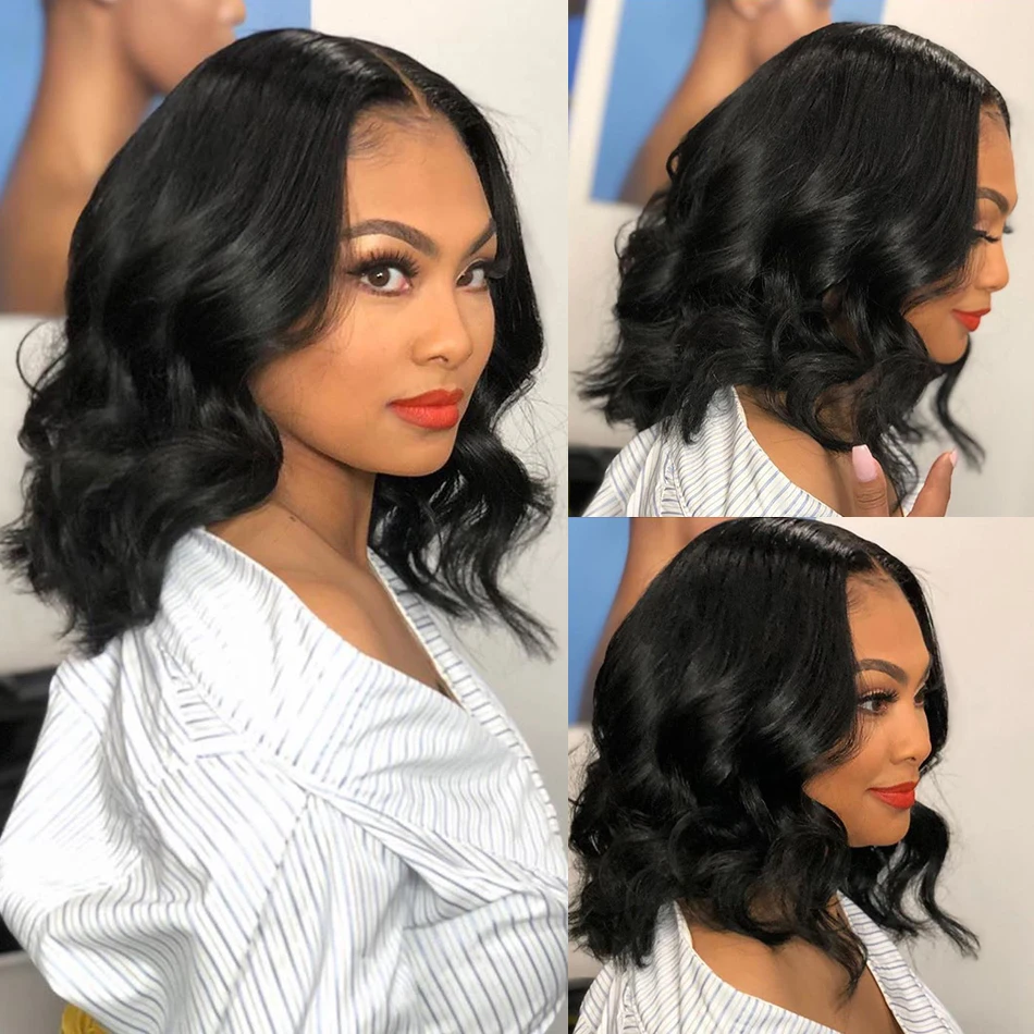 Body Wave Short Wigs Human Hair Lace Frontal Wigs Brazilian Remy T Part Natural Color Lace Wig Bob Hd Transparent Lace Front Wig