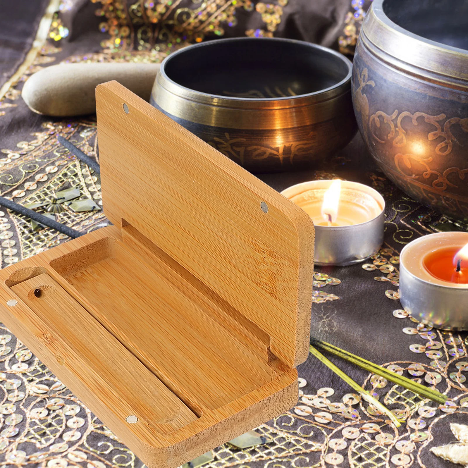 

2pcs Incense Stick Box Natural Wood Texture Sandalwood Storage Holder Lightweight Portable Design Creative Simple