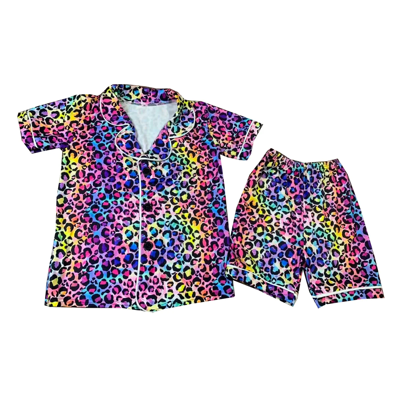 Boutique Children's Sleepwear Short Sleeves Tie Dye Leopard Pajamas Outfit Summer Kids Clothing Shorts Sets