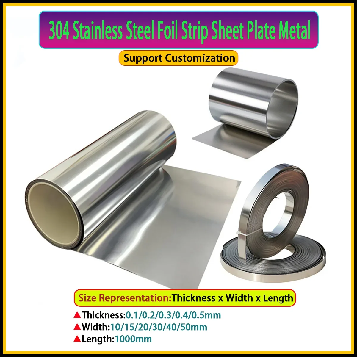 

304 Stainless Steel Foil Strip Sheet Flat Plate Roll Narrow Strip DIY Thick 0.1/0.2/0.3/0.4/0.5mm Width 10/15/20/30/40/50mm L1M