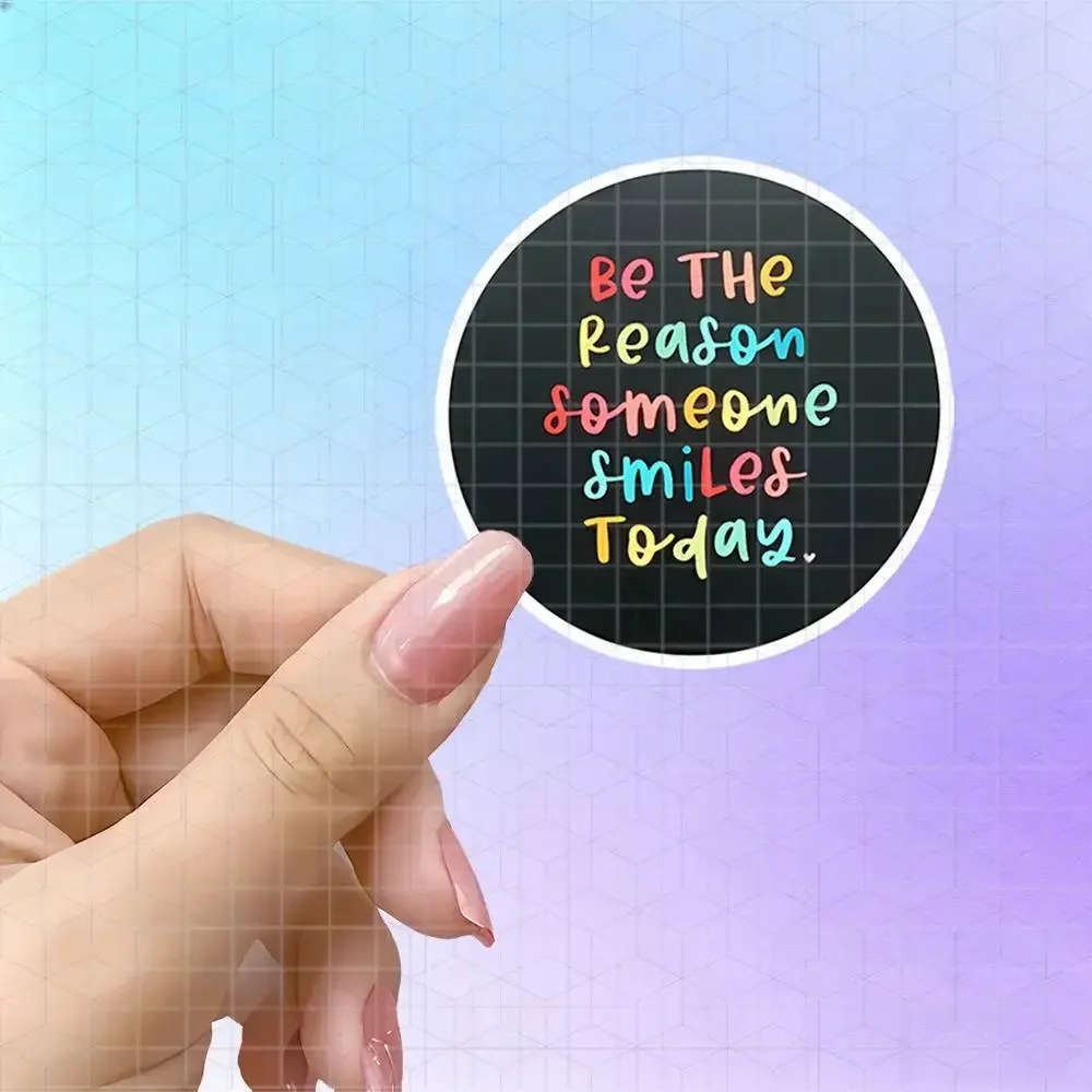 Round Black Background Rainbow Heartwarming Quote Vinyl Sticker Matte Decal For Journal Tablet Luggage Macaron Healing
