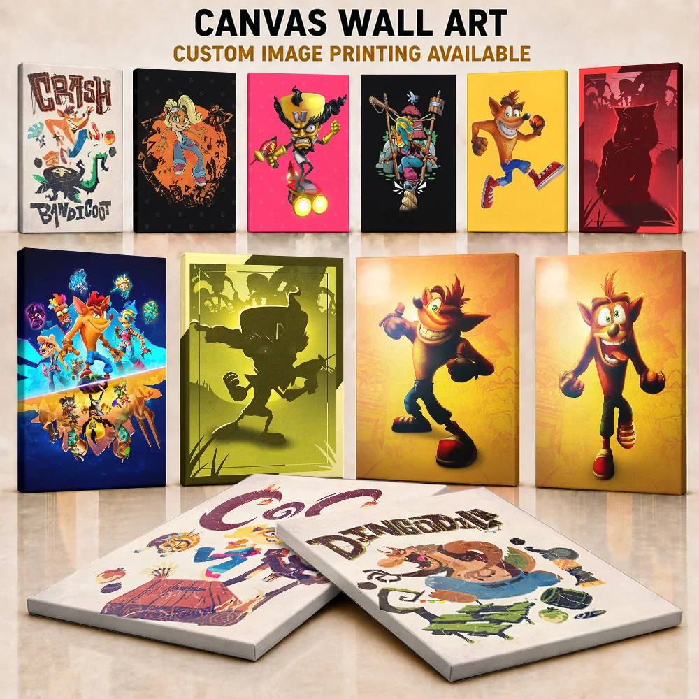 Crash Bandicoot Game Canvas Posters Personalized Photo Platform Adventure Theme Wall Art For Entertainment Room Birthday Present