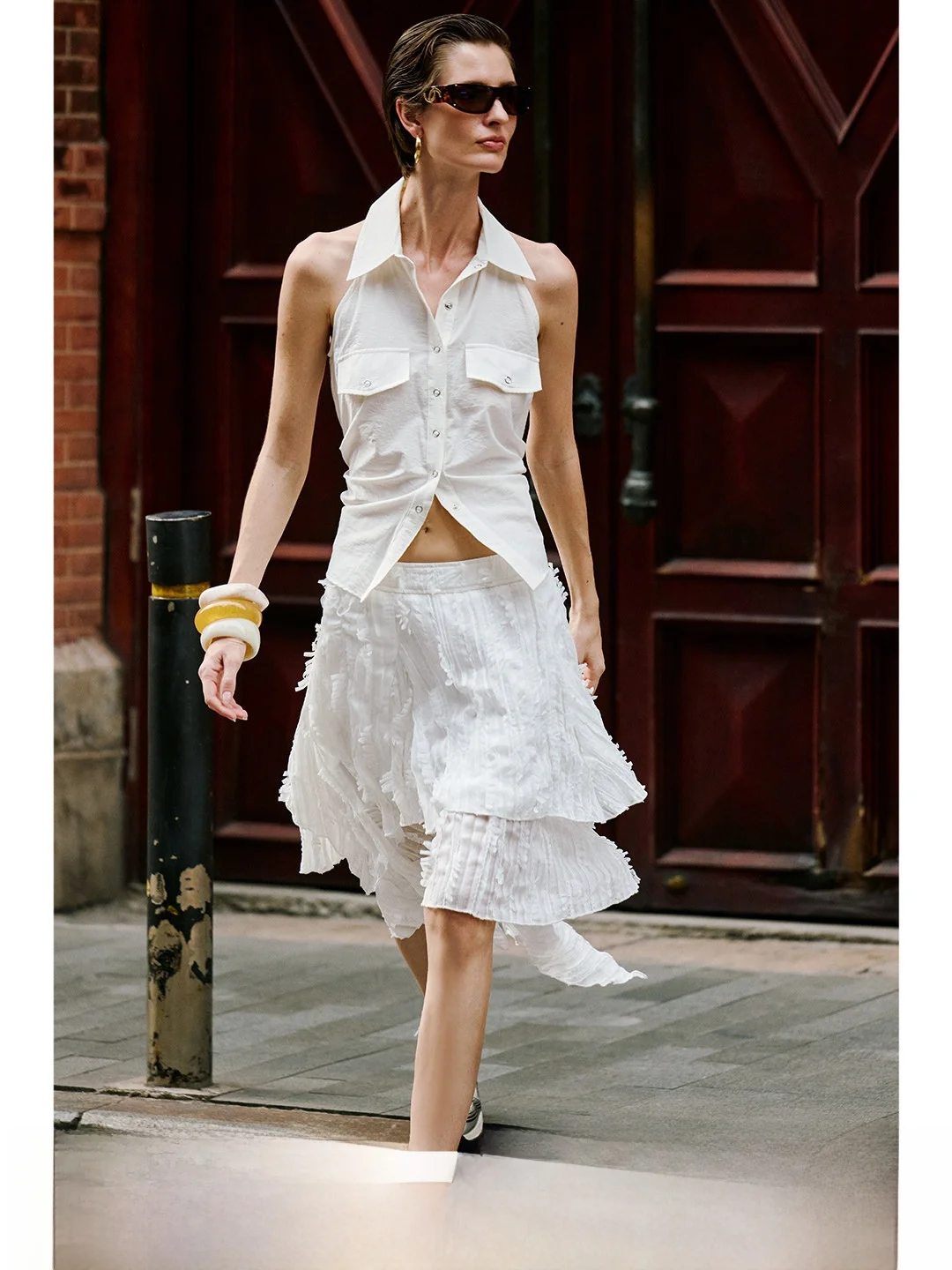 Luna7xi Summer Design Sense Asymmetrical Hem A-Line Skirt Pure Desire Atmosphere Folded Uneven Half Skirt Korean Style Comfor...