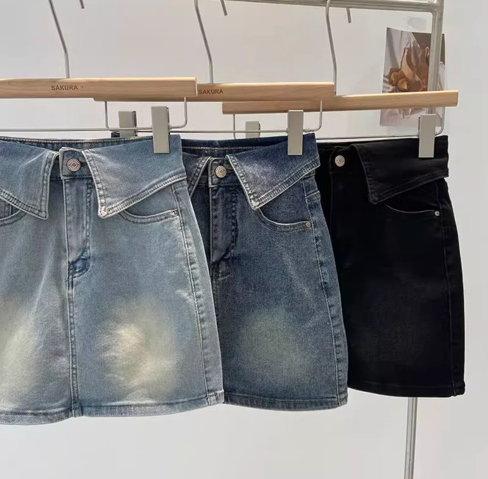 ใหม่แฟชั่น Casual High เอว DENIM กระเป๋าสีทึบ SLIM FIT เหนือเข่า MINI A-Line กระโปรงผู้หญิง,3 สี