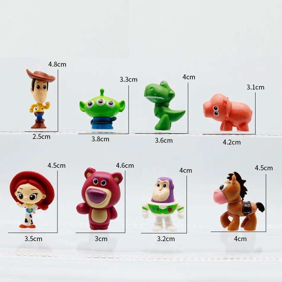8PCS Disneyed Toy Story Anime DIY Doll Accessor Action Figure Toys Buzz Lightyear Cartoon Model Dolls Car Cake Decor Kids Gift