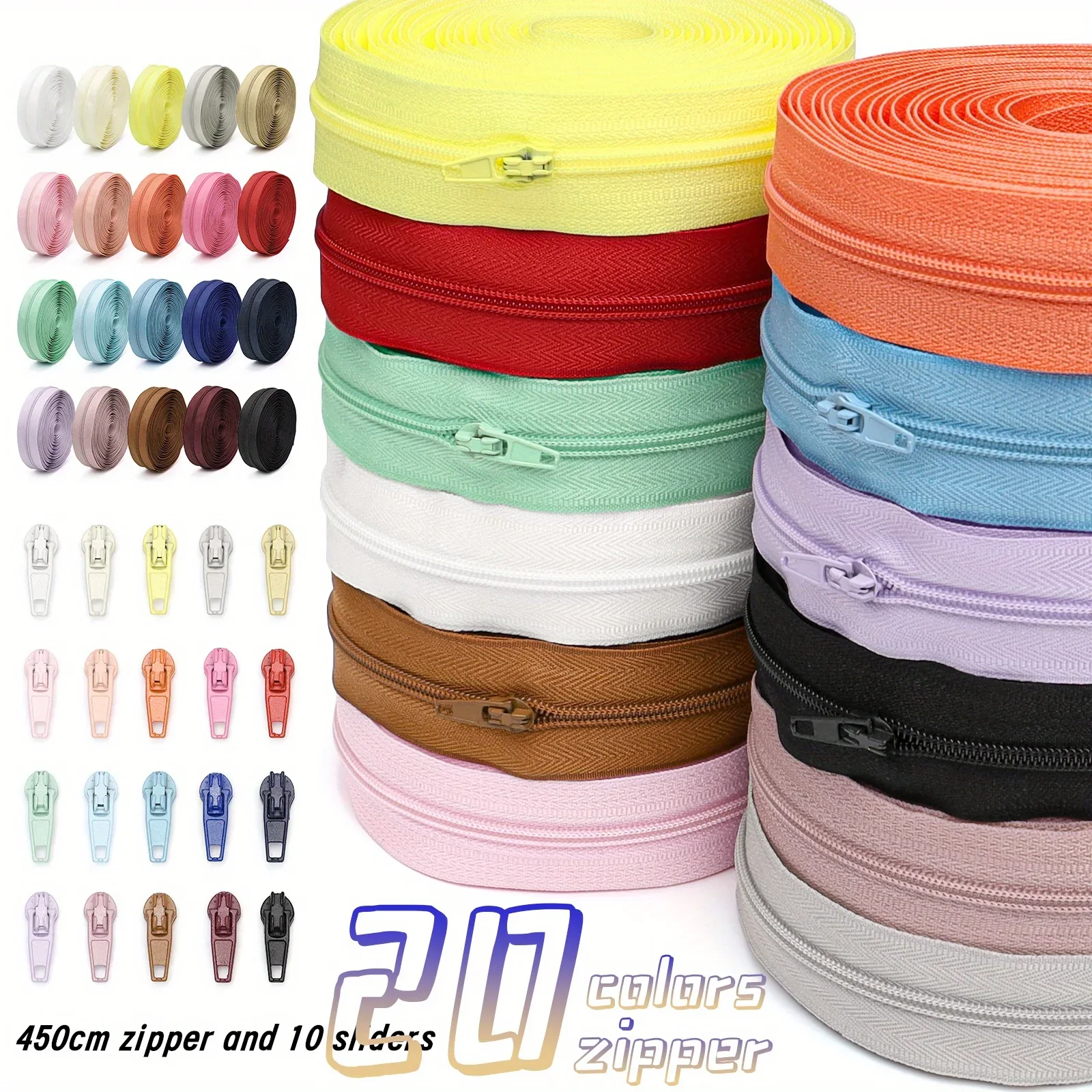 1set, 3 #solid color nylon zipper, 20 colors optional, suitable for home sewing DIY replacement zipper
