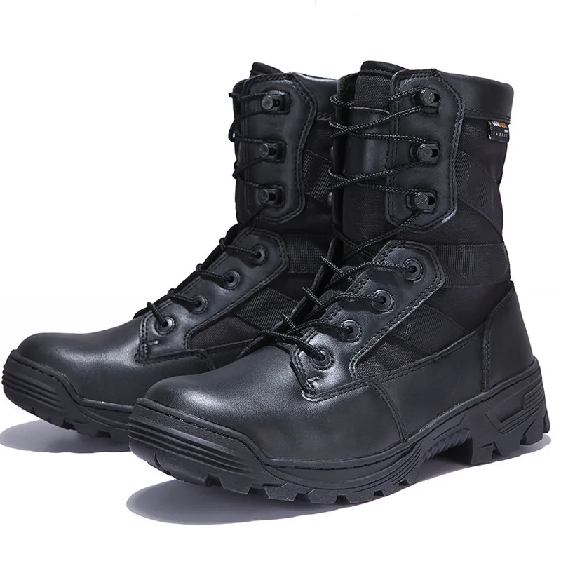 

Mens Outdoor Sports Leather Desert Hiking High Shoes Male Military Training Climbing Hunting Anti-puncture Tactical Combat Boots