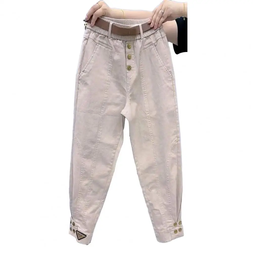 

Elastic Waist Harem Pants Thick Warm Women's Harem Pants Elastic Waistband Belt Pockets Cargo Trousers Solid Color Harem Pants